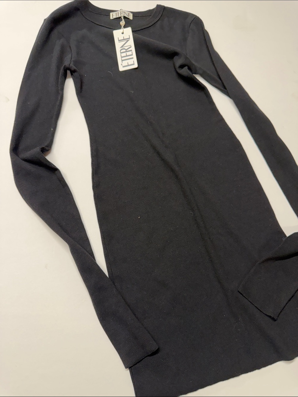 Eterne Black Ribbed Long-Sleeve dress